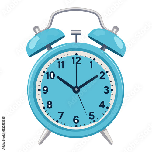 A sky blue alarm clock displaying the time as 1011 with a ring atop and two legs at the bottom