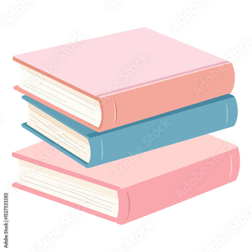 A stack of three closed books the top and bottom books are pink and the middle book is blue