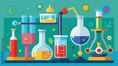 Science Laboratory Equipment and Chemistry Experiment Illustration