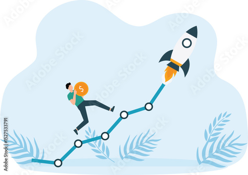 teamwork on start-up project startup. Businessman running rocket, investment and idea new project launch. the company launched a new acceleration product started.
