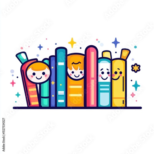 Colorful books with happy faces