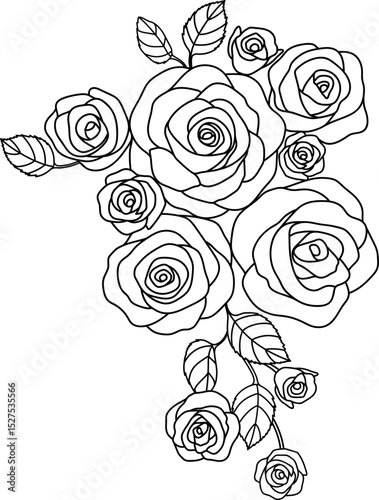 Beautiful bouquet of roses. Outline illustration for greeting card, wedding invitation and other holiday background.