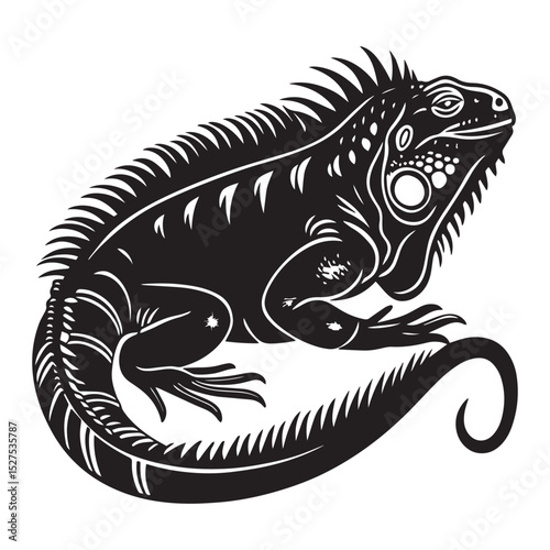 Bold Black and White Iguana Silhouette