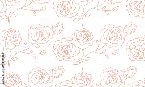 Rose outline seamless pattern. Spring floral vector illustration for fashion, textile, fabric, decoration.