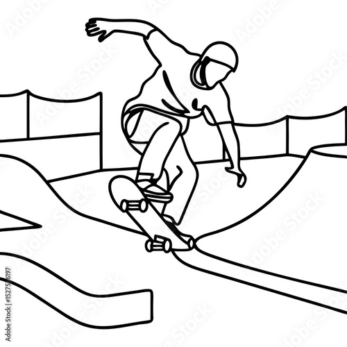 Line Art of a Person Skateboarding at a Skate Park for Sports Blogs, Youth Culture Websites, Lifestyle Articles, and Social Media Branding  