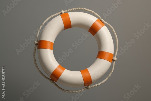 Isolated Life Preserver with Rope on Gray Background