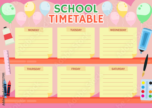 Back to School Timetable Organizer. Visual Planner with Full Set of Educational Graphics.