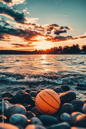 Sunset over water with orange ball
