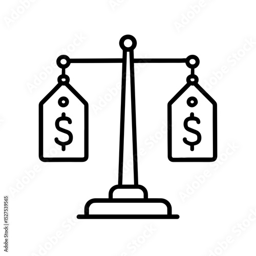Balance scale with price tags representing price comparison – outline icon