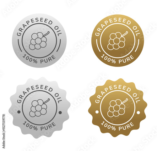 grapeseed oil pure label silver and gold color. natural ingredient for cosmetic or beauty product. 