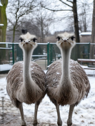 Two ostriches in snow