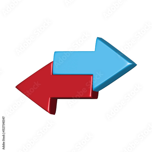 Two opposing arrows, red and blue, in a 3D design