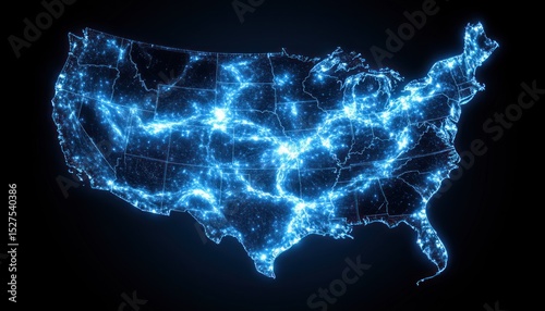 USA map with glowing cities