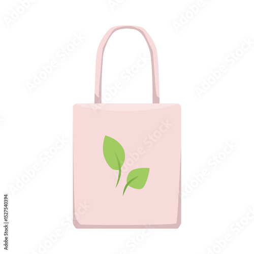 Vector illustration of eco-friendly reusable shopping bag with long handles, pink color.