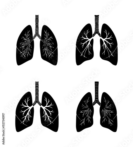 set of lung silhouettes, isolated background