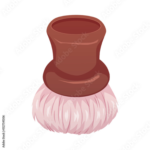 Vector illustration of shaving brush with short wooden handle and soft pink bristles.