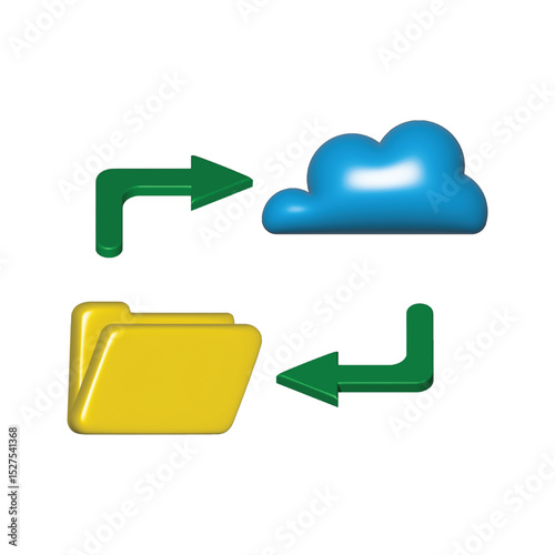 3D Cloud Storage Icon Set Showing Upload and Download