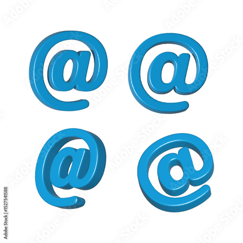 Four 3D Blue Email Symbols Isolated on White Background