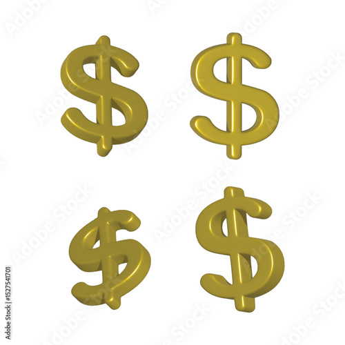 Four 3D Gold Dollar Signs Isolated on White