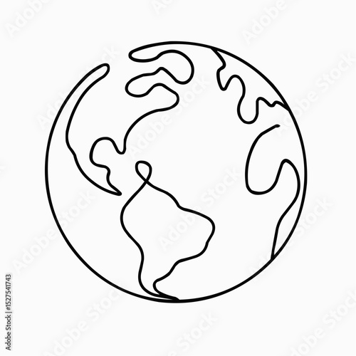 Earth globe in one continuous line drawing. Round World map in simple doodle style. Infographic territory geography presentation isolated on white background. Vector illustration stock