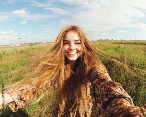Woman smiling in a field