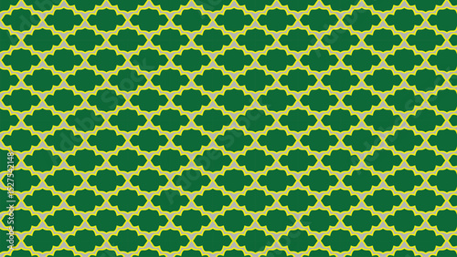 Abstract geometric pattern in deep green and pale yellow.