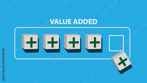 Value added concept illustrated with 3D cubes and a plus symbol.