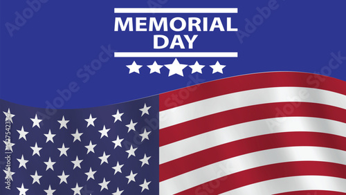 Patriotic Memorial Day graphic with American flag.