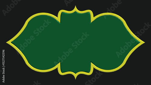 A striking, glossy, emerald green, decorative frame with gold trim, ideal for Islamic-themed projects or templates.