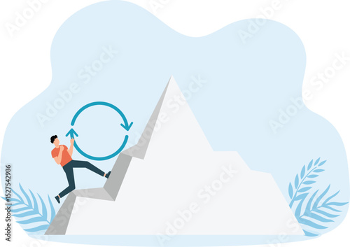 Consistency key concept for success, business strategy for repeatedly getting work done, career growth and circle symbol uphill with full effort.
