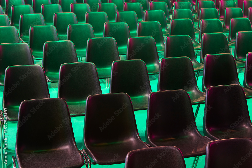 Naklejka premium Conference hall. Auditorium full of chairs. No people