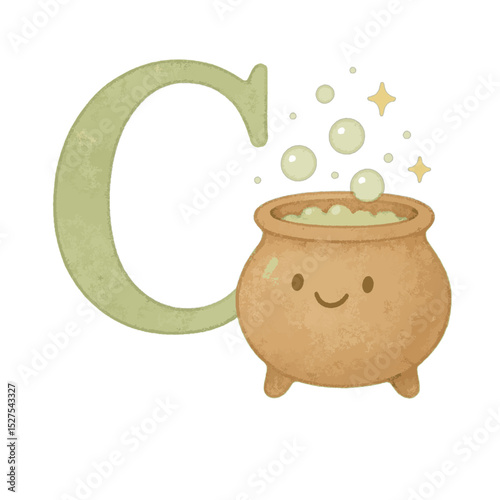 Uppercase Letter C with Cute Watercolor Centaur Illustration for Kids