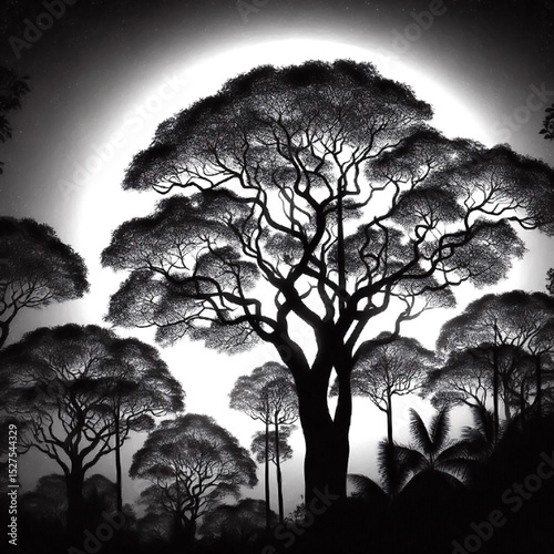 silhouette of a tree in the night