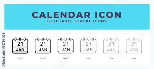 Calendar january icon in thin line. Bold line. Regular line. Editable stroke.
