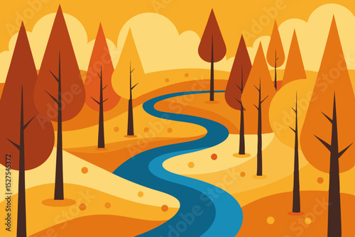 Autumn River Landscape Colorful Fall Foliage and Winding River Scene