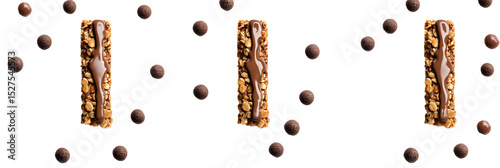 Delicious chocolate granola bars arranged with chocolate balls on a black surface