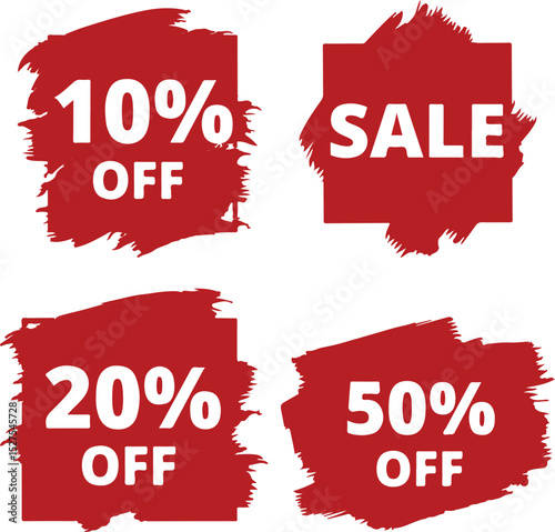 Red Brush Stroke Sale Banners 10%, 20%, 50% Off & Sale