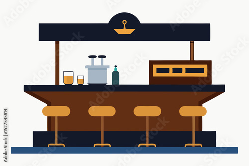 Nautical-Themed Bar Design A Stylish Pub Counter Illustration