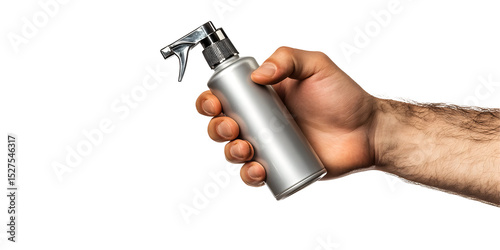 Hand holding a spray bottle against black background perfect for cosmetics ad