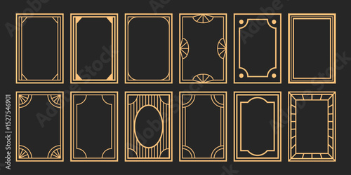 Golden vintage frames vector set. Luxury deco design in line art. Ar deco gatsby style elements.