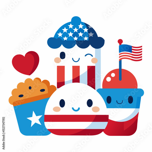 Patriotic kawaii food cartoon illustration