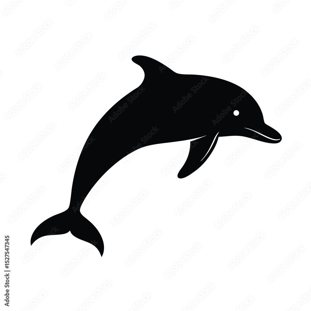 Fototapeta premium Dolphin Flipping Tail Black Vector Silhouette