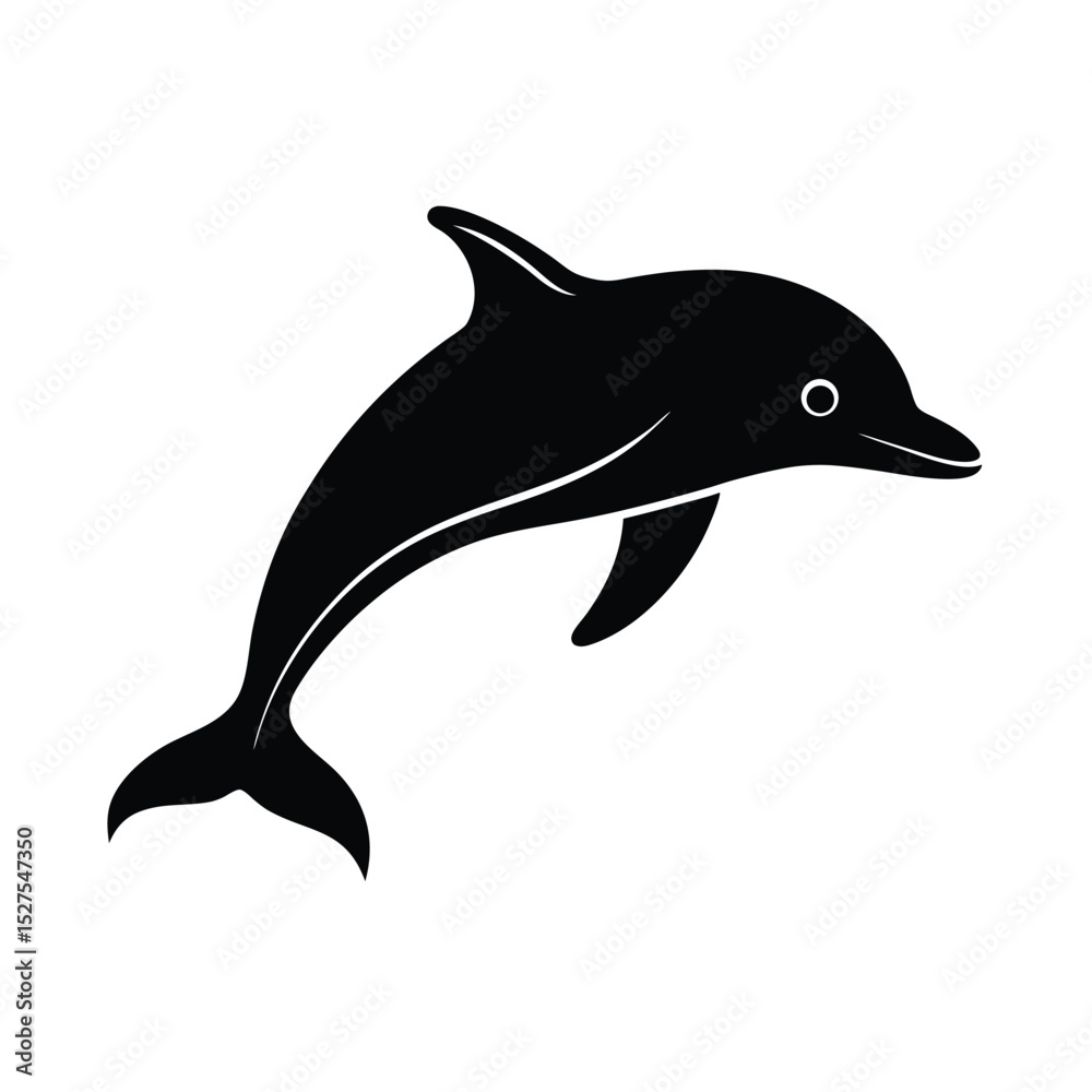 Fototapeta premium Dolphin Gliding Black Vector Silhouette