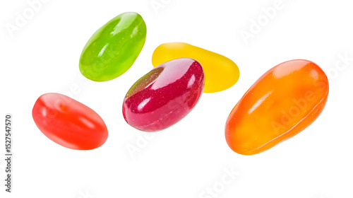 Vibrant assortment of colorful jelly beans floating on a dark background