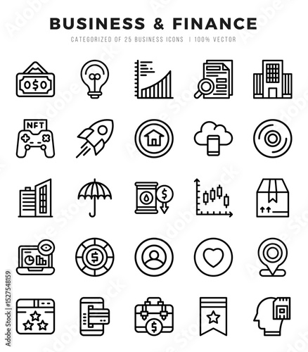 Simple Set of Business & Finance Related Vector Lineal Icons.