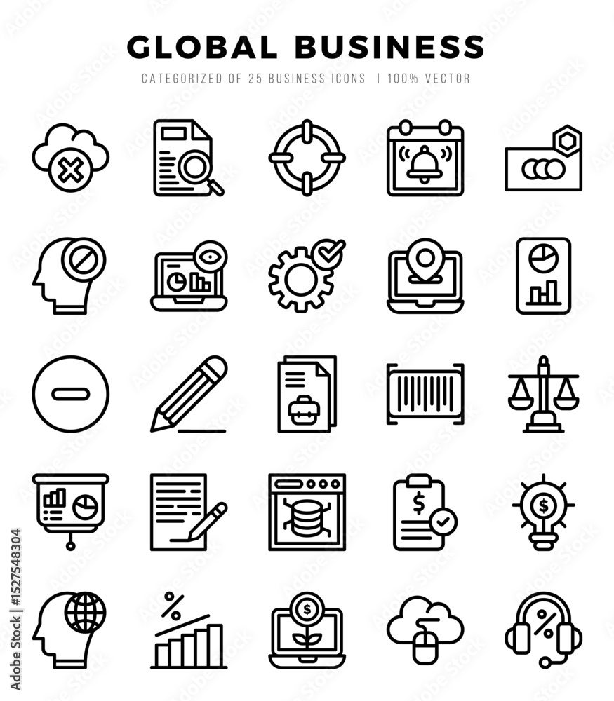 Fototapeta premium Global Business elements. Lineal web icon set. Simple vector illustration.