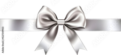 Elegant Silver Satin Ribbon Bow for Festive Celebrations on Black Backdrop
