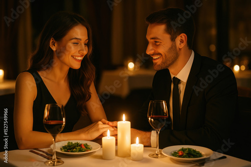 Man and woman sitting at table with candle.