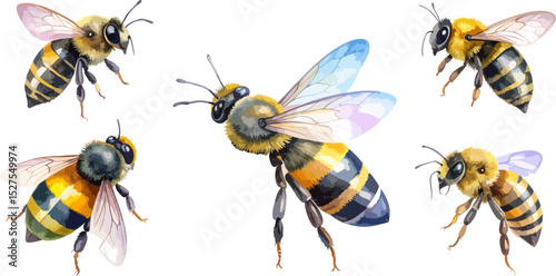 Vector illustration of cute flying bee illustration with yellow flower and honeycomb.