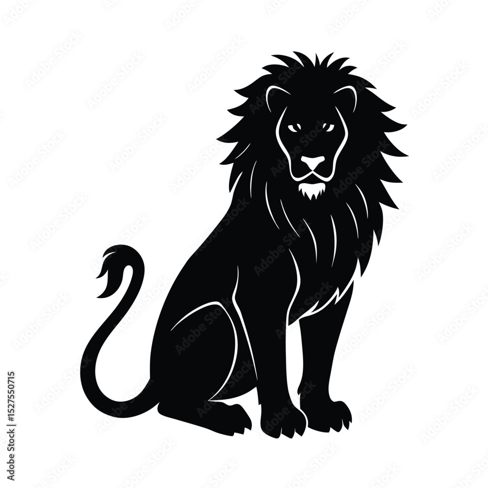 Obraz premium Lion Sitting Tall Black Vector Silhouette